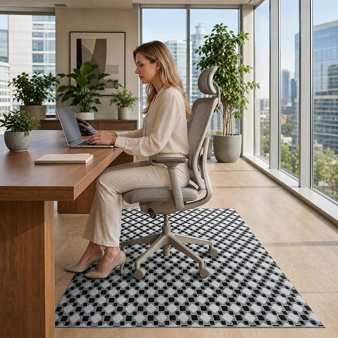 48"x60" Office Chair Mat for Hardwood Tile Floor, Under Desk Carpet Protector for Rolling Computer Chair Mat, Machine Washable Area Rug, Anti-Slip 1/5" Thick Low Pile Thin Floor Mat, Basalt Grey