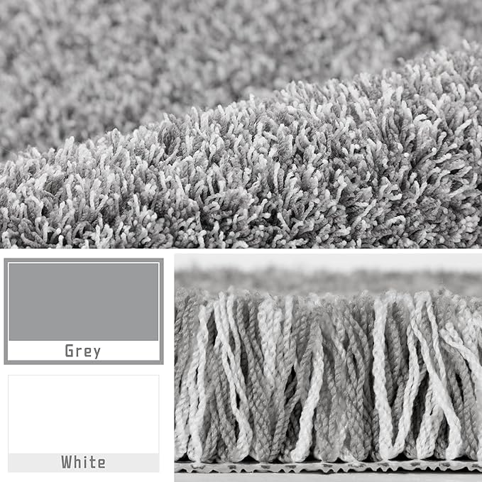 Yimobra Fluffy Toilet Rugs U Shaped, Shaggy Soft Comfortable Non Slip, Water Absorbent Microfiber Bath Mat, Dries Quickly, Machine Washable Thick Bathroom Floor Rugs, 24"x 20", Light Gray and White