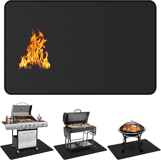 Protebox 48 x 30 inch Under Grill Mats for Outdoor Grill, Double-Sided Fireproof Deck and Patio Protector Mat, Waterproof Oil-Proof BBQ Floor Pad Indoor Fire Pit Fireplace Mat