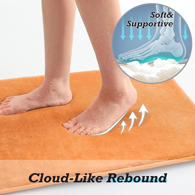 HUXMEYSON Bathroom Rugs Sets 3 Piece, Non-Slip & Quick Dry Bath Mat Set, Ultra Soft Velvet Bath Rugs for Bathroom, Toilet and Shower Floor, Orange