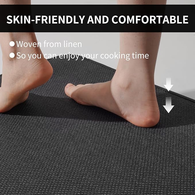 YDKGL Kitchen Mats for Floor, Super Absorbent Kitchen Rugs Non Slip Washable, Soft Imitation Linen Braided Kitchen Runner Rug, Standing Mat Sink Mat, Easy to Clean, Black 17x47