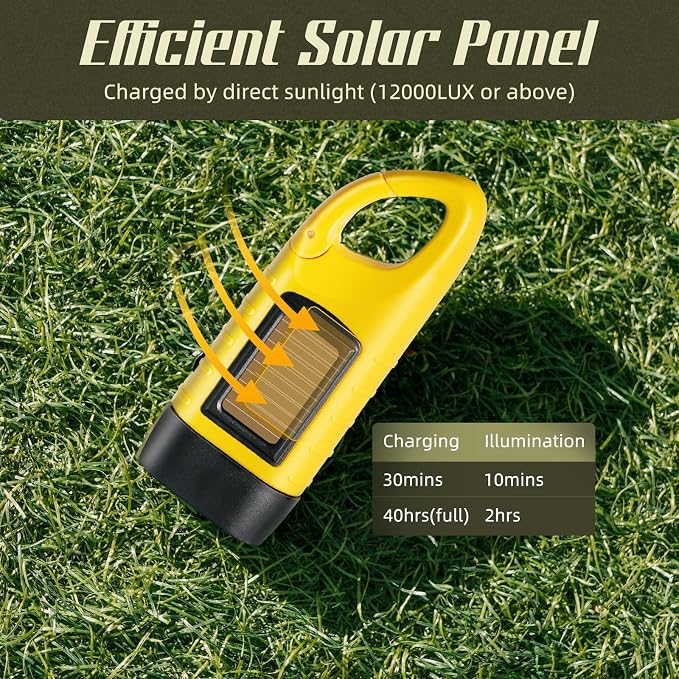 SEANCHEER Hand Crank Solar Powered Flashlights,Compact Emergency LED Flashlight Handheld Survival Flashlight,Quick Snap Carbiner Dynamo Flashlighting for Outdoor,Sports,Hiking (1 Pack-Yellow)