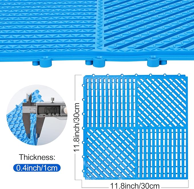 ToLanbbt Modular Interlocking Cushion 12P 11.8" x 11.8" Interlocking Rubber Floor Drain Holes Non-Slip Splicing Drainage Mats for Deck, Shower, Kitchen, Drain Pool, Sauna Bath (Blue, Diagonal)