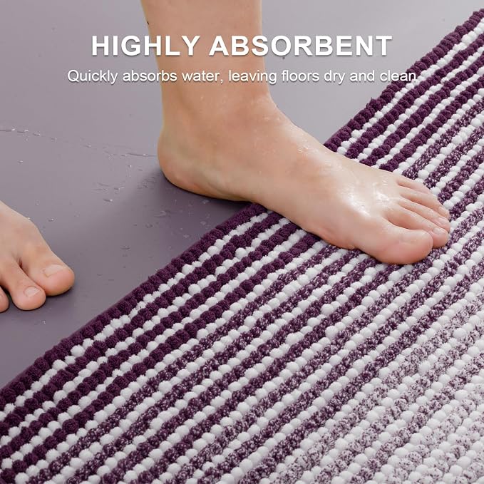 BSICPRO Bathroom Rugs and Mats Sets, 2 Piece Thick Absorbent Chenille Bath Mat Rug Set Non Slip, Soft Shaggy Bath Room Floor Mats for Bathroom, Machine Washable (Mauve Wine, 20" x 32" Plus 16" x 24")