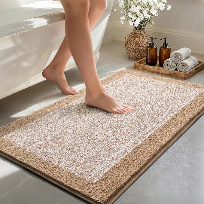 44x24 Large Bathroom Rugs Washable Non Slip, Beige Bath Mat for Bathroom Floor Tub, Soft Absorbent Quick Dry Mats for Shower, Bathtub,Home Decor