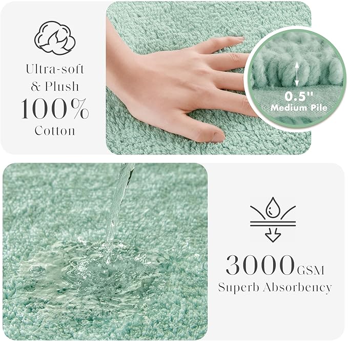 Madison Park Splendor Reversible 100% Cotton Tufted Bathroom Rug-3000 GSM Hotel Quality Luxurious Plush Medium Pile Bath Mat Absorbent, Quick Dry, Shower Room Décor, 24x44 Green