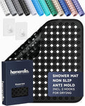 homerella® Shower Mat Non Slip Anti Mold, Non Slip Shower Mats for Inside Shower Stall Anti Slip Mat, Square Shower Floor Mat 21 x 21 in with Suction Cups & Hooks for Quick Drying, Machine Washable