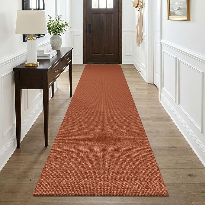 KOZYFLY Orange Runners for Hallway 3x9, Wide Washable Runner Rug, Woven Non Slip Kitchen Runner, Braided Entryway Rug, Floor Carpet for Foyer, Bedroom, Hall, Burnt Orange/Tan