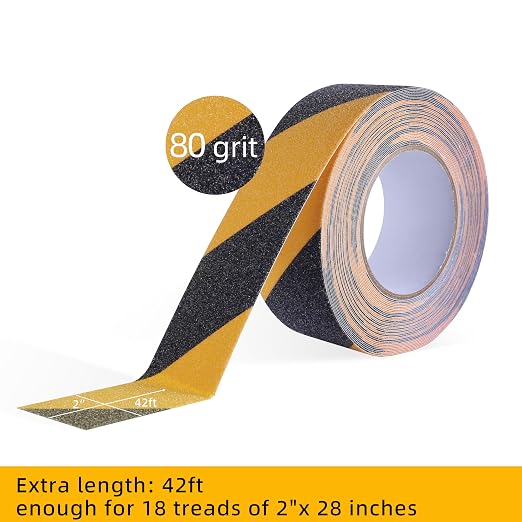 Anti Slip Tape, 2 Inch x 42 Ft Grip Tape for Stairs Outdoor/Indoor, Waterproof Non Skid Roll for Stair Treads Non Slip, High Traction Friction Abrasive Adhesive Stair Steps, Caution Yellow/Black
