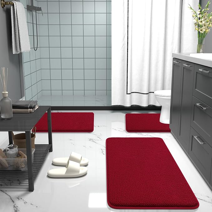 OLANLY Thick Memory Foam Bathroom Runner Rugs 44x24, Extra Soft Absorbent Long Bath Rug, Quick Dry Bath Mats, Non-Slip, Machine Washable Mat for Bathroom, Tub and Shower, Home Decor Accessories, Red