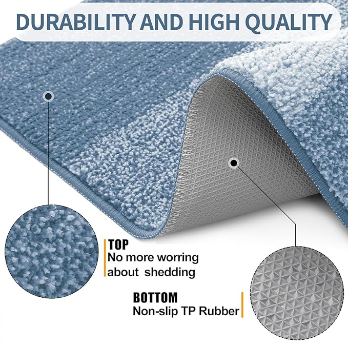 Kitinjoy Indoor Outdoor Door Mat, 59x24 Non-Slip Absorbent Dirt Trapper, Low-Profile Washable Inside Entrance Front Floor Mat, Sturdy Soft Entry Doormats for Entryway, Light Blue