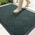 OLANLY Front Door Mat Outside Entrance 35x23, Absorbent, Heavy Duty Sturdy Natural Rubber Doormat Indoor Outdoor, Stain Fade Resistant, Non-Slip Low Profile Floor Mat for Entryway, Black Green Diamond