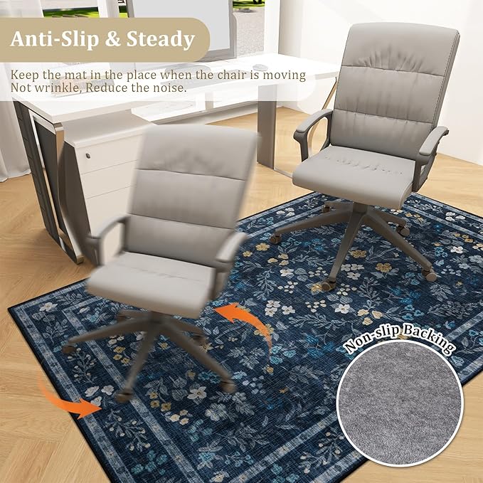 chakme Office Chair Mat for Hardwood Floor, 72"x48" Easy Glide Computer Desk Mat Protector for Rolling Chair Under Desk Rug Nonslip Backing, Machine Wash, (Floral)
