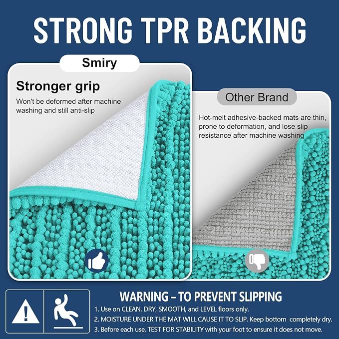 Smiry Bathroom Rugs Mat 44x24, Extra Soft Absorbent Chenille Bath Rugs, Non Slip Rubber Backing Machine Washable Quick Dry Bath Mats for Bathroom Floor, Tub, Shower, Home Decor Accessories, Turquoise