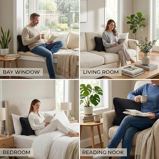 Pat. Pend. Corduroy Lumbar Support Pillow for Sitting, Triangle Cushion for Sofa, Couch or Bed, Reading Pillow for Gaming, Watching TV & Relaxing, Lamp Black