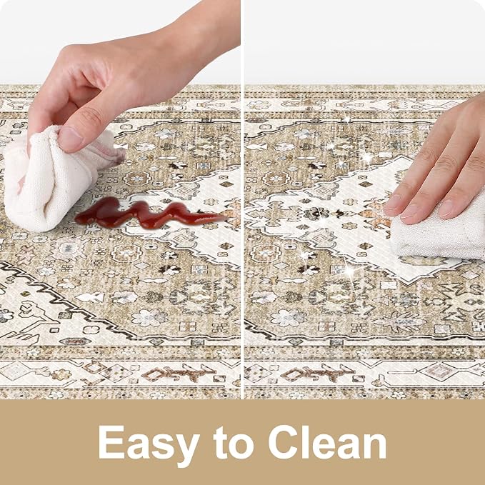 Collive Boho Kitchen Mats for Floor 2 Piece, Cushioned Anti Fatigue Kitchen Mat Non-Skid Waterproof Under Sink Rug, Taupe Comfort Standing Desk Mat for Office, Home & Kitchen, 17.3"x29"+17.3"x47"