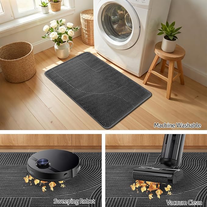 Kitchen Mat Set of 2 PCS, Anti Fatigue Kitchen Floor Mat, Kitchen Runner Cushioned Non Slip for Kichen, Office, Balcony, Gray, 17" x 30"+17" x 47"