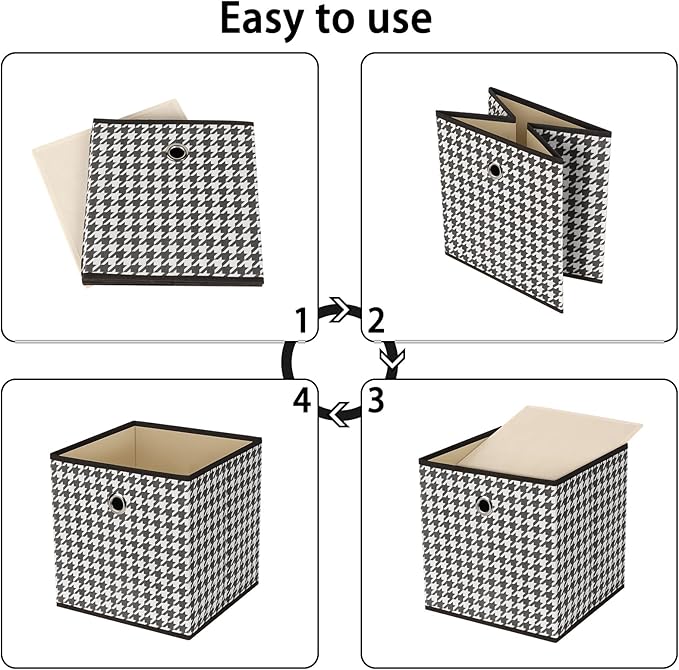 Foldable Storage Cubes Bins,11 Inch Cloth Storage Cube Fabric Storage Box Cubes Organizer Baskets with Dual Handles for Home Organizer Set of 3 (Houndstooth)
