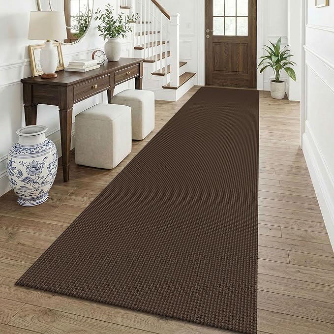 KOZYFLY Cotton 3x12 Runners Rugs for Hallway, Long Washable Runner Rug, Woven Non Slip Kitchen Runner, Braided Entryway Rug, Floor Carpet for Entry, Aisle, Hall, Brown/Dark Brown