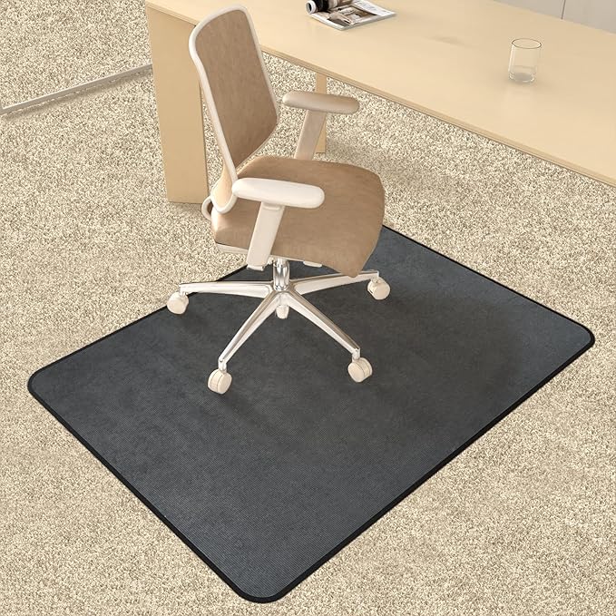 Corduroy Heavy Duty Office Chair Mat for Carpet & Hardwood Floors, Tri-Fold Floor Mat, Desk Chair Mat for Carpeted Floors and Hardwood Floor for Home Office Dark Grey