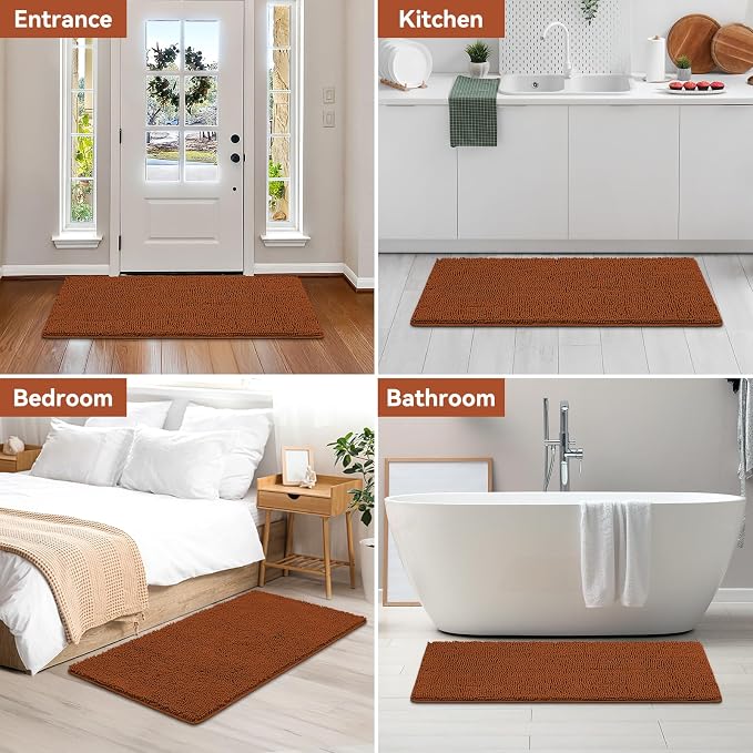 Bcoimo 48x24 Chenille Bath Mat – Non-Slip with Backing Bath Rug Ultra-Absorbent and Machine Washable Bathroom Mat Quick-Dry Design. Ideal for Bathroom Shower and Tub Areas