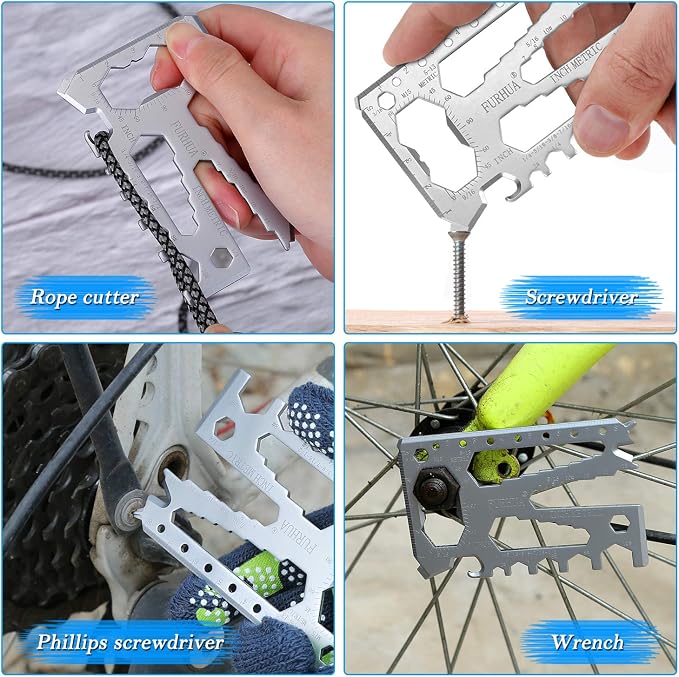 FURHUA Multitool Credit Card Sized Pocket Tool, 42-in-1 Wallet Multi Tool Card,thicker and harder, Gifts for Dad, Husband, Men - Bottle Opener, Cord Cutter, Screwdriver, Ruler, Scraper etc