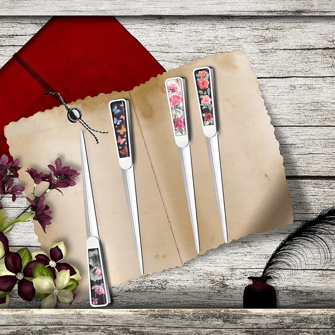 Chuangdi 4 Pieces Letter Opener Knife Fancy Stainless Steel Envelope Openers Slitter Lightweight Mail Opener Tool for Women Men Graduation Gift Office Home School Supplies(Vintage Style)