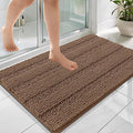 OLANLY Thick Bathroom Rugs 36x24, Extra Soft Absorbent Chenille Striped Bath Rugs, Rubber Backing, Machine Wash Dry, Bath Mats for Bathroom Floor, Tub and Shower, Home Decor Accessories, Mocha