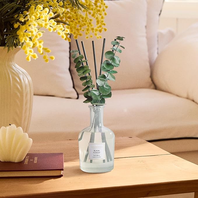 COCORRÍNA Black Forest Reed Diffuser – 6.76 oz Essential Oil with 8 Reeds & Real Eucalyptus Sticks, Home Fragrance for Bedroom or Bathroom Décor