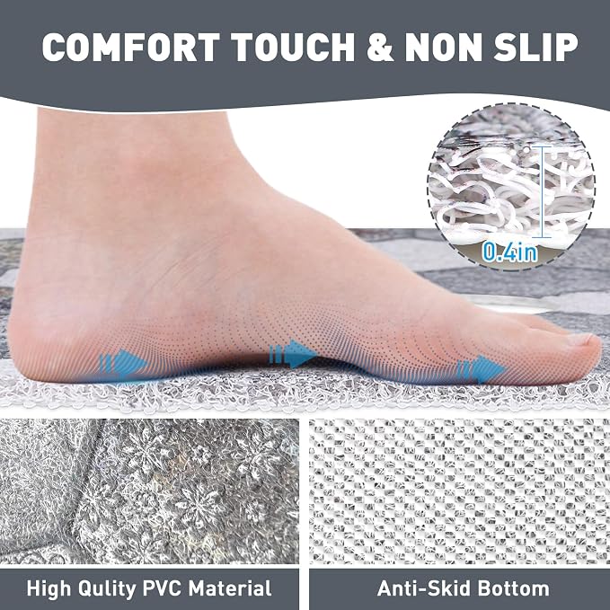 Square Shower Mat Non Slip: 36 x 36 Inch Extra Large Shower Mats with Drain Hole in Middle - PVC Loofah Anti Slip Shower Floor Matt for Inside Shower