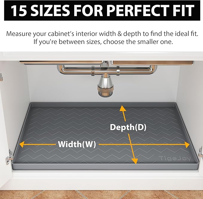 TigeJoy 25" x 22" Under Sink Mat for Kitchen – Waterproof Silicone Cabinet Protector, Leak-Proof Liner with Raised Edges, Non-Slip Under Sink Organizer Tray for Cabinets, Boot Tray, Pet Feeding Mat