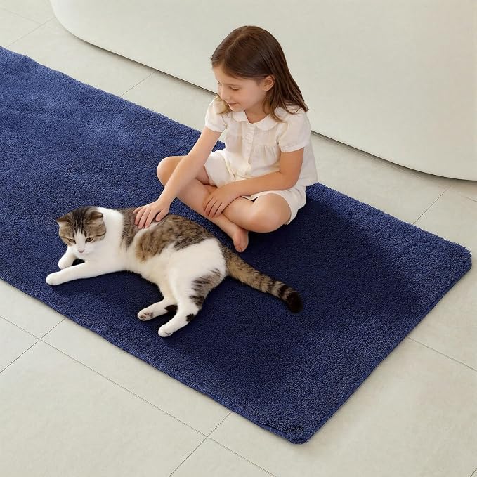 TYUU Toilet Rug, Ultra Soft Toilet Rugs U Shaped Machine Washable Non Slip Absorbent Quick Dry Toilet Mat with Rubber Backing, Navy Blue 20" x 24" U Shape