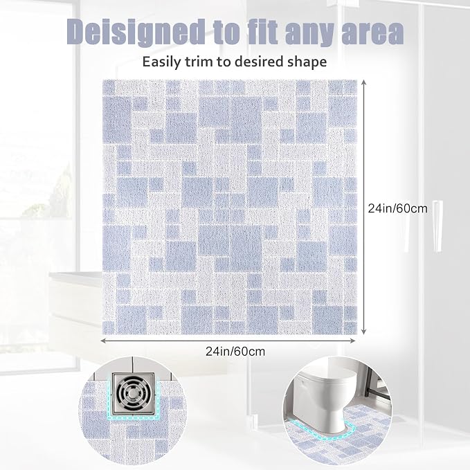 Square Shower Mat 24x24 Inch Non Slip Bath Mat for Inside Shower Loofah Shower Mat for Elderly Soft Textured Foot Massage Pad Bathroom Floor Mat for Wet Area, Without Suction Cups, Quick Drying