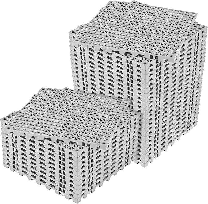 ToLanbbt Modular Interlocking Cushion 36P 11.8" x 11.8" Interlocking Rubber Floor Drain Holes Non-Slip Splicing Drainage Mats for Deck, Shower, Kitchen, Drain Pool, Sauna Bath, Indoor Outdoor (Grey)