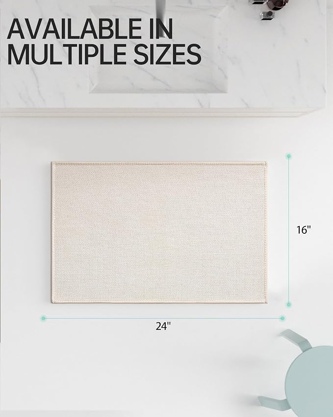 Mecko Bath Mat, Ultra Absorbent Quick Dry Bathroom Floor Mats-Upgraded Thin Cozy Cloth Bathroom Mat Fit Under Door, Rubber Non-Slip Bathroom Rug for Bathtub, Sink, Shower Room(Oatmeal,16"x24")