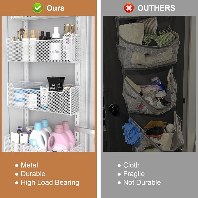 VyGrow Over The Door Organizer, 8-tier Metal Door Organizer Hanging with Adjustable Baskets, Behind The Door Storage for Bedroom Closet Bathroom Pantry Cabinet Kitchen, White
