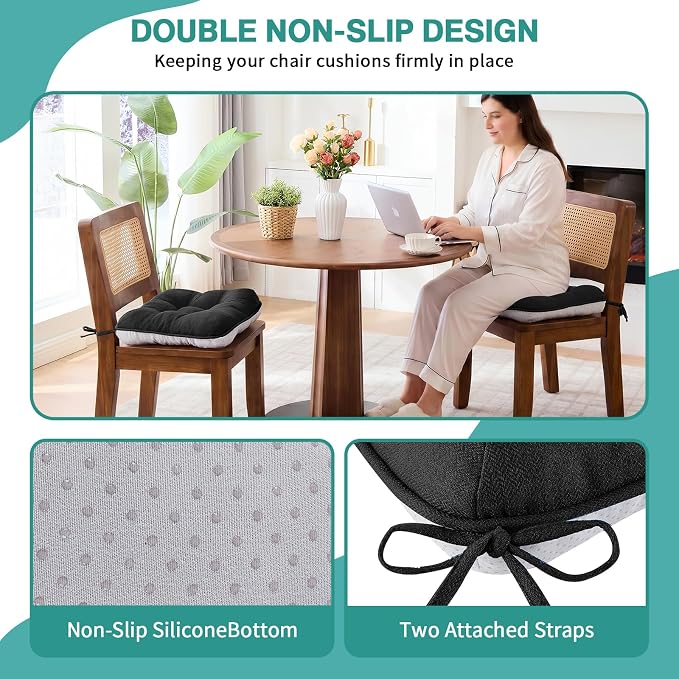 BETU Chair Cushions for Dining Chairs,3.5" Thick Kitchen Table Chair Pads with Ties,Non Slip Backing and Covers,Seat Cushion for Dining Room,Bar,Patio Chairs,18"X18"X3.5"