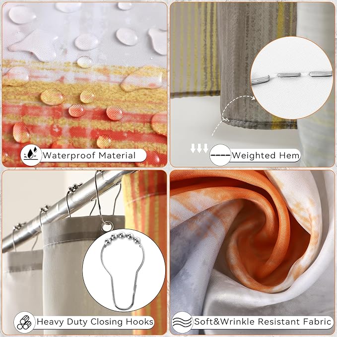 XLHOMO Bathroom Set - Orange Bathroom Accessories Set, Bathroom Sets with Shower Curtain and Rugs, Orange Shower Curtain Set with Bathroom Trash Can, Soap Dispenser, Soap Dish for Home Decor