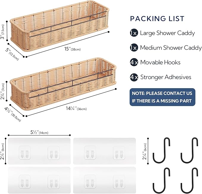 GRANNY SAYS Shower Caddy Hanging, 2 Pack Bathroom Shelves for Shower, Waterproof Shower Shelf for Inside Shower, Shower Shelves for Organization and Storage, Wicker Shower Rack for Home Decor, Natural