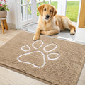 Smiry Dog Door Mat for Muddy Paws, Absorbent Dirt Trapper Non Slip Quick Dry Washable Chenille Mat for Mud Dogs, Entry Rug for Indoor and Outdoor (34x21 Inches, Beige and White)