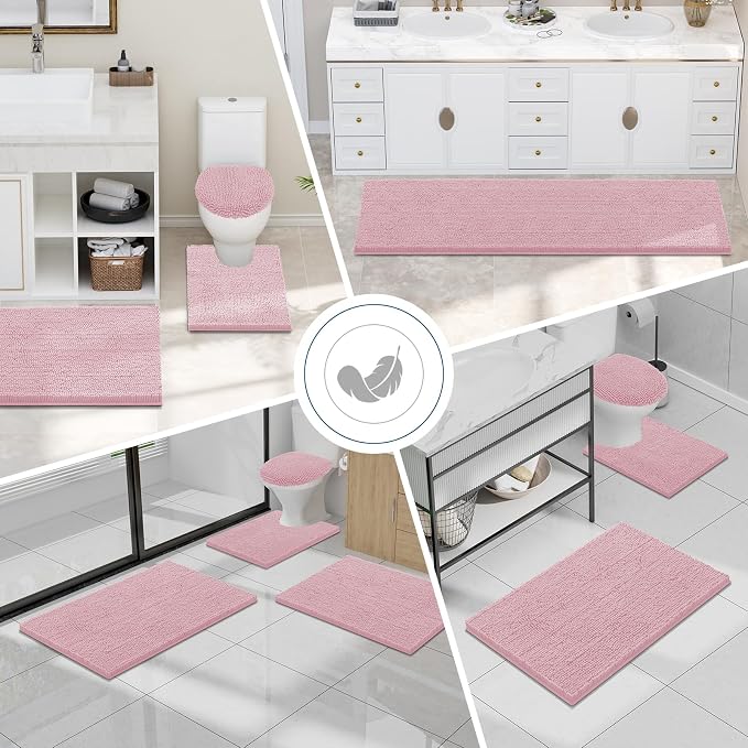 Smiry Luxury Chenille Bathroom Rugs 24x16, Extra Soft and Absorbent Shaggy Bath Mat, Machine Washable, Non-Slip Plush Carpet Runner for Tub, Shower, and Floor, Home Decor Accessories, Dusty Rose