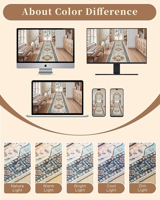 Madane Runner Rugs for Hallway 2x10 Long Washable Non-Slip Hallway Runner Rug Low-Pile Stair Kitchen Runner Soft Throw Carpet for Entrance Living Dining Laundry Room (Orange/Blue, 2 x 10)