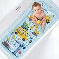 UNEEDE Baby Bathtub Mat Non Slip with 200 Suction Cups & 176 Drain Holes, 40''x16'' Quick Dry Bath Mat, Machine Washable Shower Mat for Toddlers & Kids, Vehicles Pattern