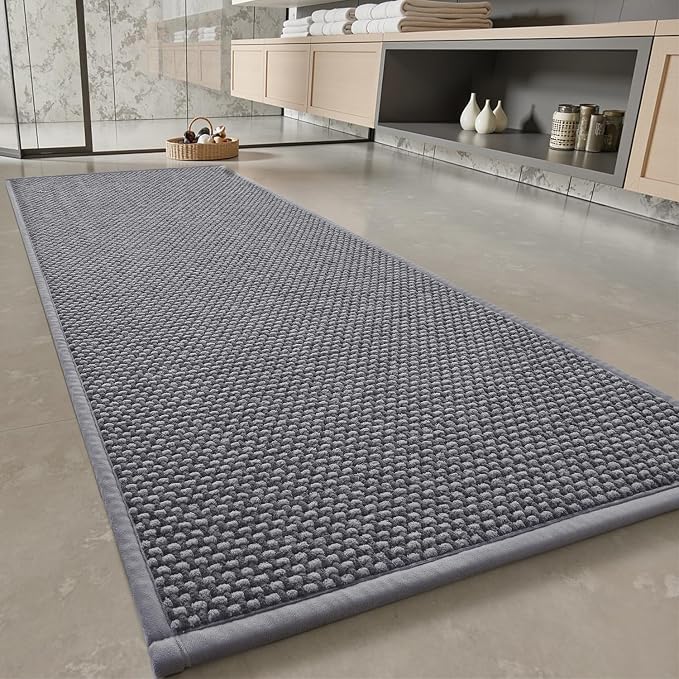 PADOOR-Bath Mat Runner-Super Absorbent Chenille Bathroom Mats-Rubber Backed Bath Mats for Bathroom Non Slip, Easy Clean Bathroom Runner Rugs Front of Bathtub,Shower Room,Sink-24×48