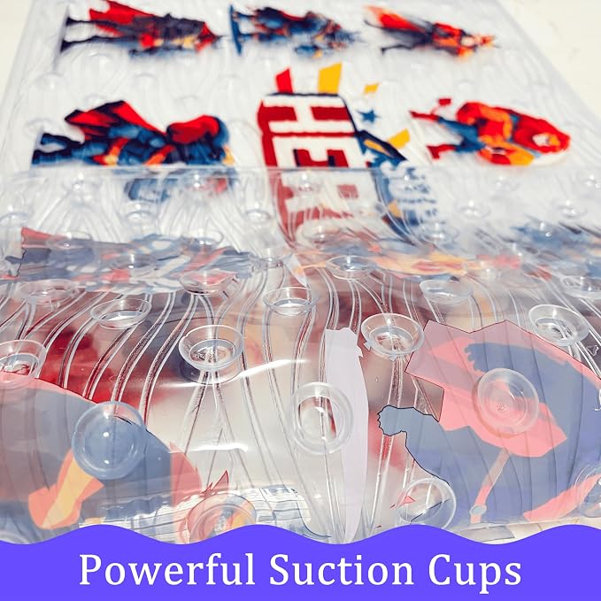 BEEHOMEE Bath Mats for Tub Kids,Baby Toddler - Large Cartoon Non-Slip Bathroom Bathtub Anti-Slip Shower Mats for Floor 35x15,Machine Washable XL Size Bathroom Mats (Super Heroes)