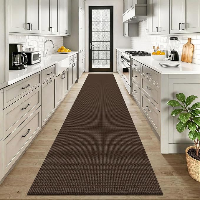 KOZYFLY Cotton 2.5'x12' Runners Rugs for Hallway, Long Washable Runner Rug, Woven Non Slip Kitchen Runner, Braided Entryway Rug, Floor Carpet for Entry, Aisle, Hall, Brown/Dark Brown