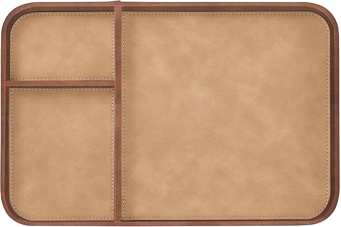 SITHON Valet Tray Trendy Organizer, Premium PU Leather Stylish and Organized Multifunctional Catchall Bedside Vanity Tray Nightstand Caddy Holder for Keys, Watch, Wallet, Jewelry and more (Brown)