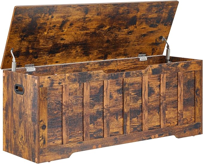 VANKILEY 47.2"Storage chest extra large,storage trunk with 2 safety Hinges,Wooden storage bench,Shoe Bench,47.2x15.7x19.1 Inch,Easy Assembly,storage bench for bedroom,living room,entryway,Rustic brown