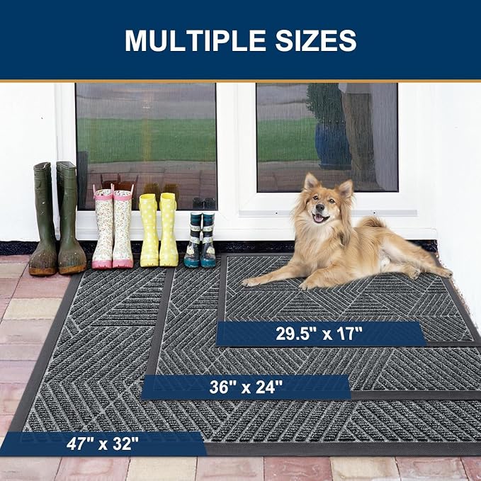 Smiry Front Door Mat Outside Entrance, Heavy Duty Sturdy Natural Rubber Doormat, Trap Dirt and Moisture, Easy Clean Low Profile Welcome Floor Mats for Indoor Outdoor Entry, 47x17 Inch, Grey