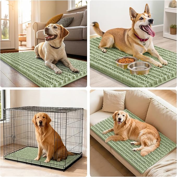 Smiry Dog Door Mat for Muddy Paws 40x32, Absorbent Dirt Trapper, Non-Slip Washable Chenille Entryway Rug for Inside Floor, Sage Green, Layered Pattern